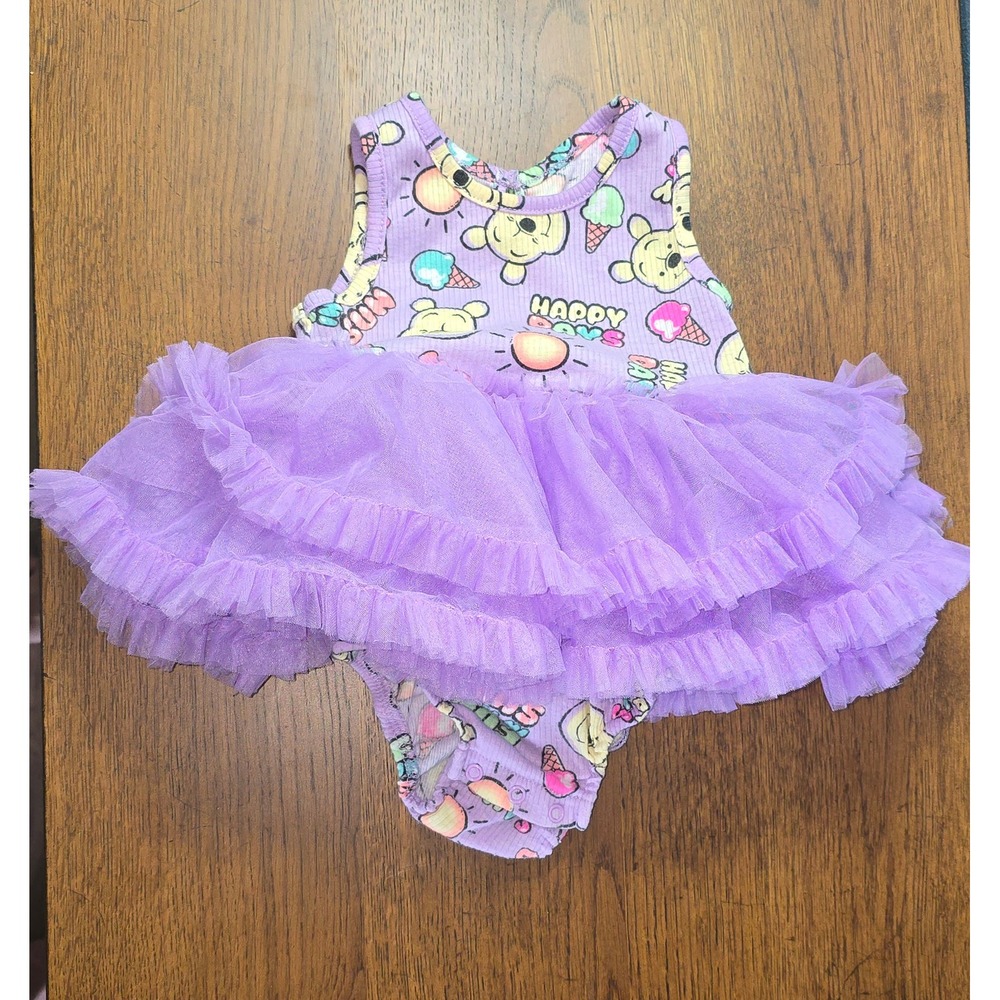 Disney Baby Winnie the Pooh Happy Days Tutu Bodysuit Dress Purple 6-9M